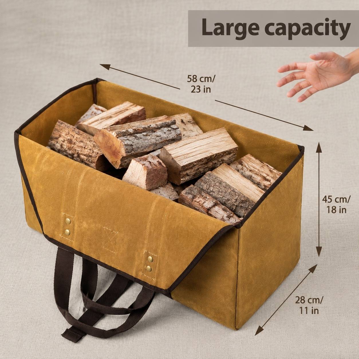 Sac Porte-Bûches Étanche en Toile avec Bandoulière et Poignées - Image 2