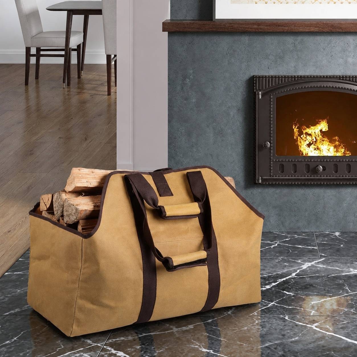 Sac Porte-Bûches Étanche en Toile avec Bandoulière et Poignées - Image 8