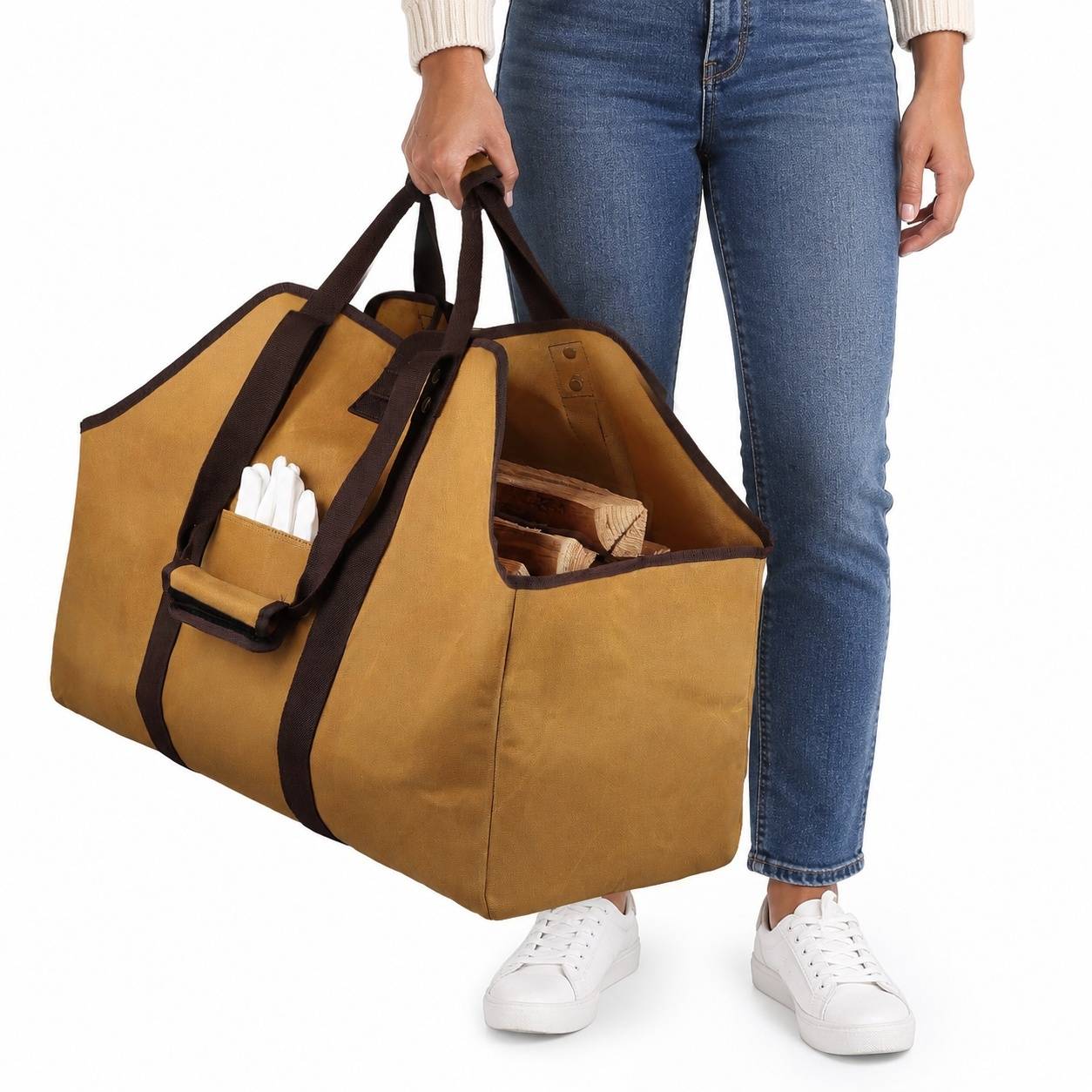 Sac Porte-Bûches Étanche en Toile avec Bandoulière et Poignées - Image 5