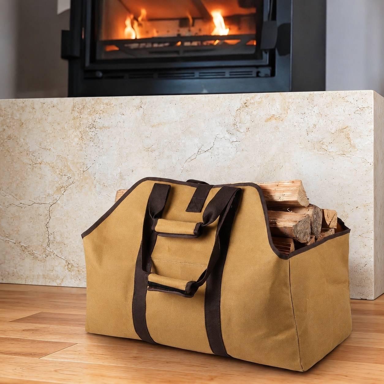 Sac Porte-Bûches Étanche en Toile avec Bandoulière et Poignées - Image 7
