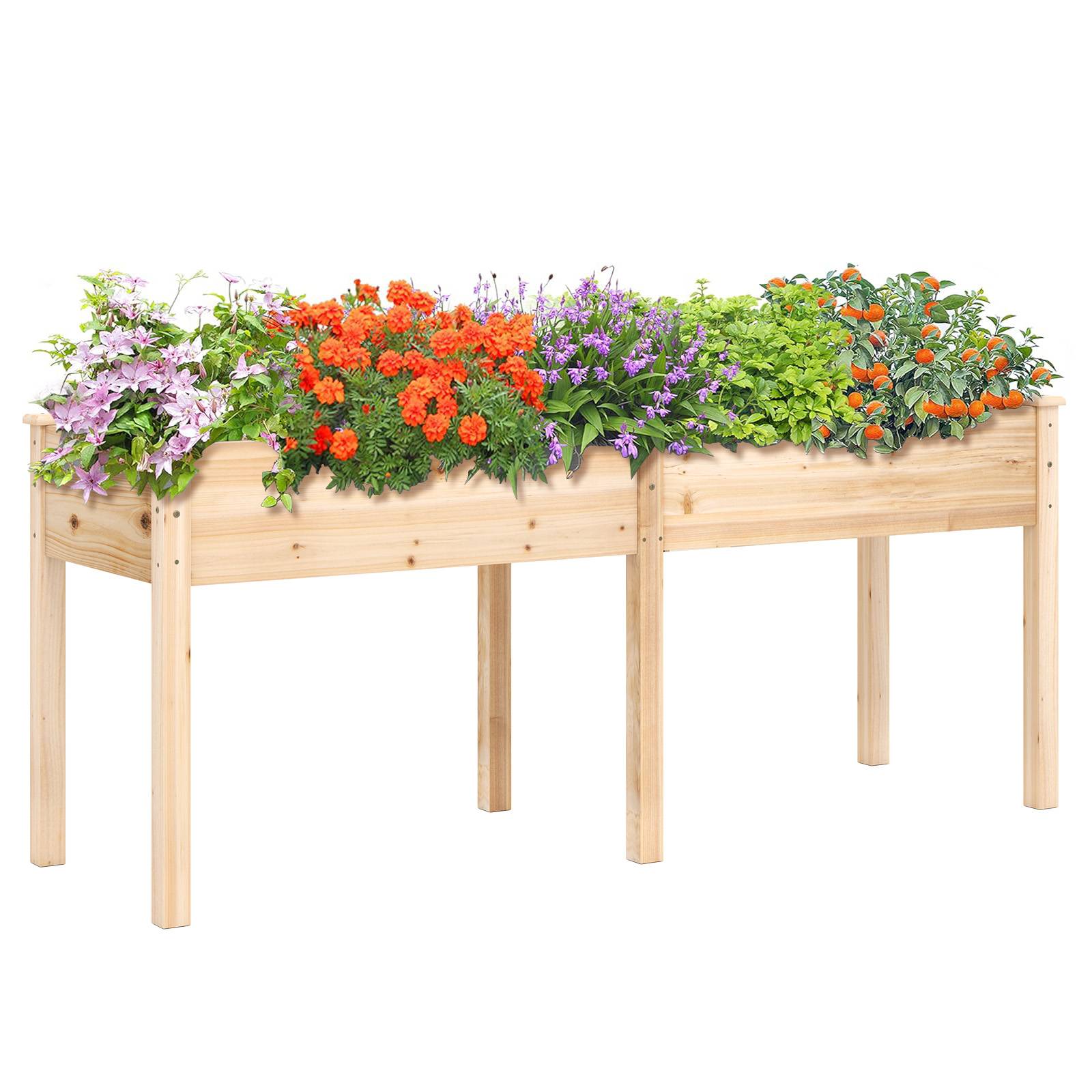 Jardinière Surélevé en Bois avec Pied, Lit de Jardin avec Panneau Diviseur Trous de Drainage, pour Fleur Herbe Légume Fruit, 184 x 58 x 77CM, Naturel - Image 1