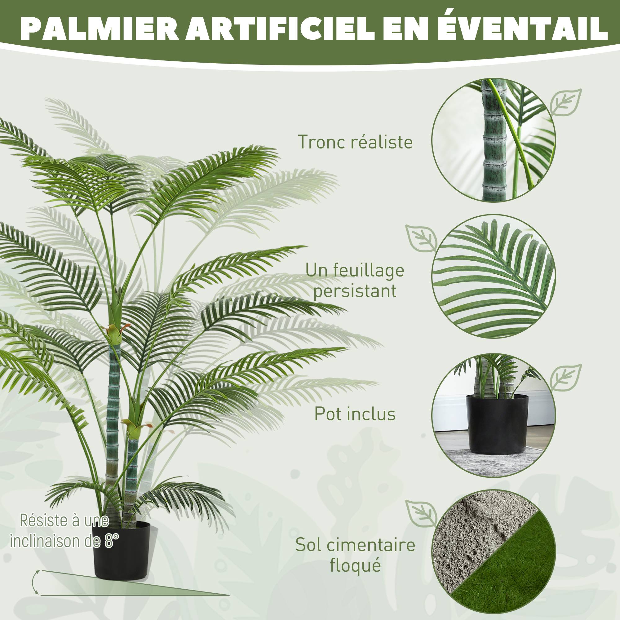 Plante artificielle intérieure 170 cm, palmier arbre artificiel avec pot en plastique et flocage - Image 6