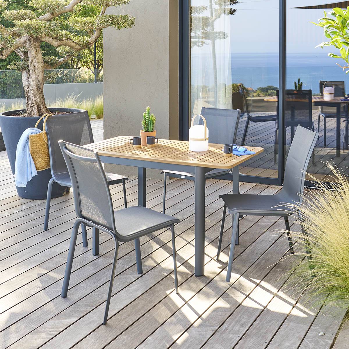 Hesperide - Table de jardin extensible "Folya" en aluminium lin et argile traité époxy 4 places - Hespéride - Imagen 1