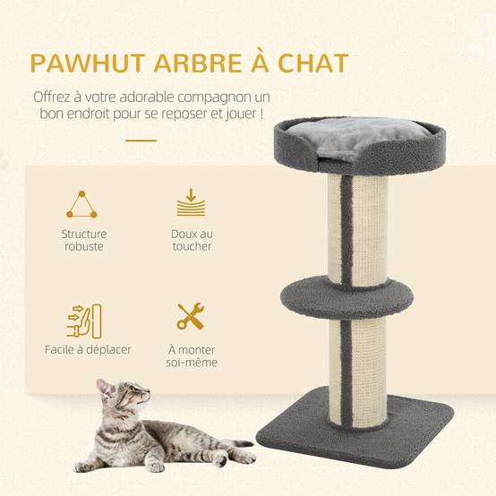 Arbre à chat panneaux de particules pour chat repos et griffes 45x45x91cm gris - ComfortXL Outdoor Living - Image 6