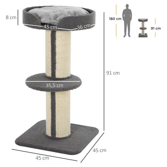 Arbre à chat panneaux de particules pour chat repos et griffes 45x45x91cm gris - ComfortXL Outdoor Living - Image 5