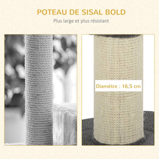 Arbre à chat panneaux de particules pour chat repos et griffes 45x45x91cm gris - ComfortXL Outdoor Living - Image 8