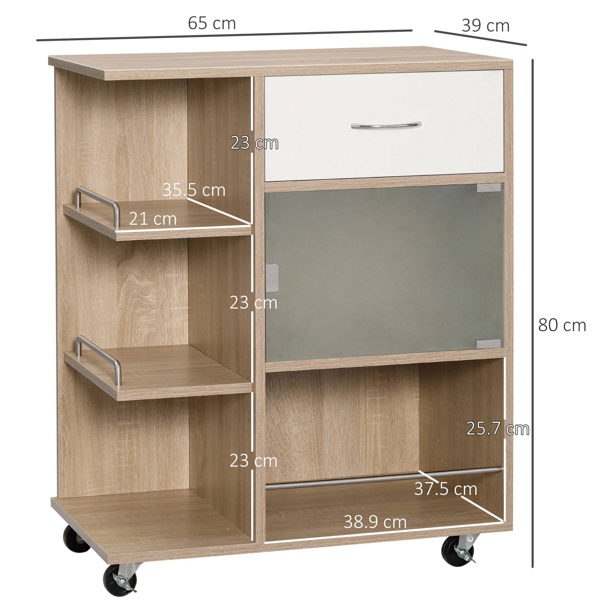 Sans Marque - Chariot cuisine tiroir étagères placard bois acier verre 65x39x80 cm - Image 5