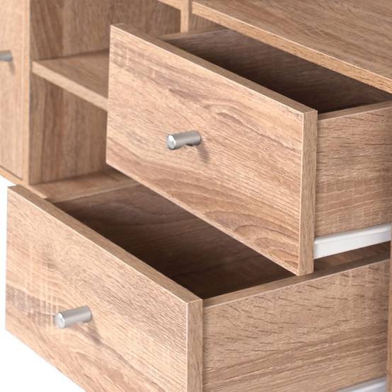 Meuble de rangement en escalier LIAM 4 niveaux bois façon hêtre avec porte et tiroirs - Image 3