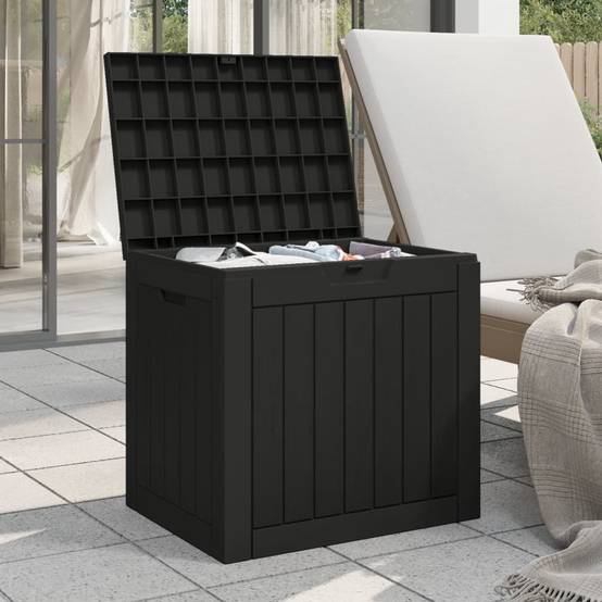 Coffre de Rangement Extérieur Polypropylène Imitation Bois Étanche pour Coussins Noir 118L – ComfortXL Outdoor Living - Image 3