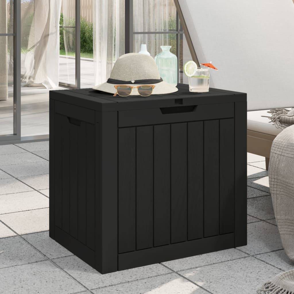Coffre de Rangement Extérieur Polypropylène Imitation Bois Étanche pour Coussins Noir 118L – ComfortXL Outdoor Living - Image 1