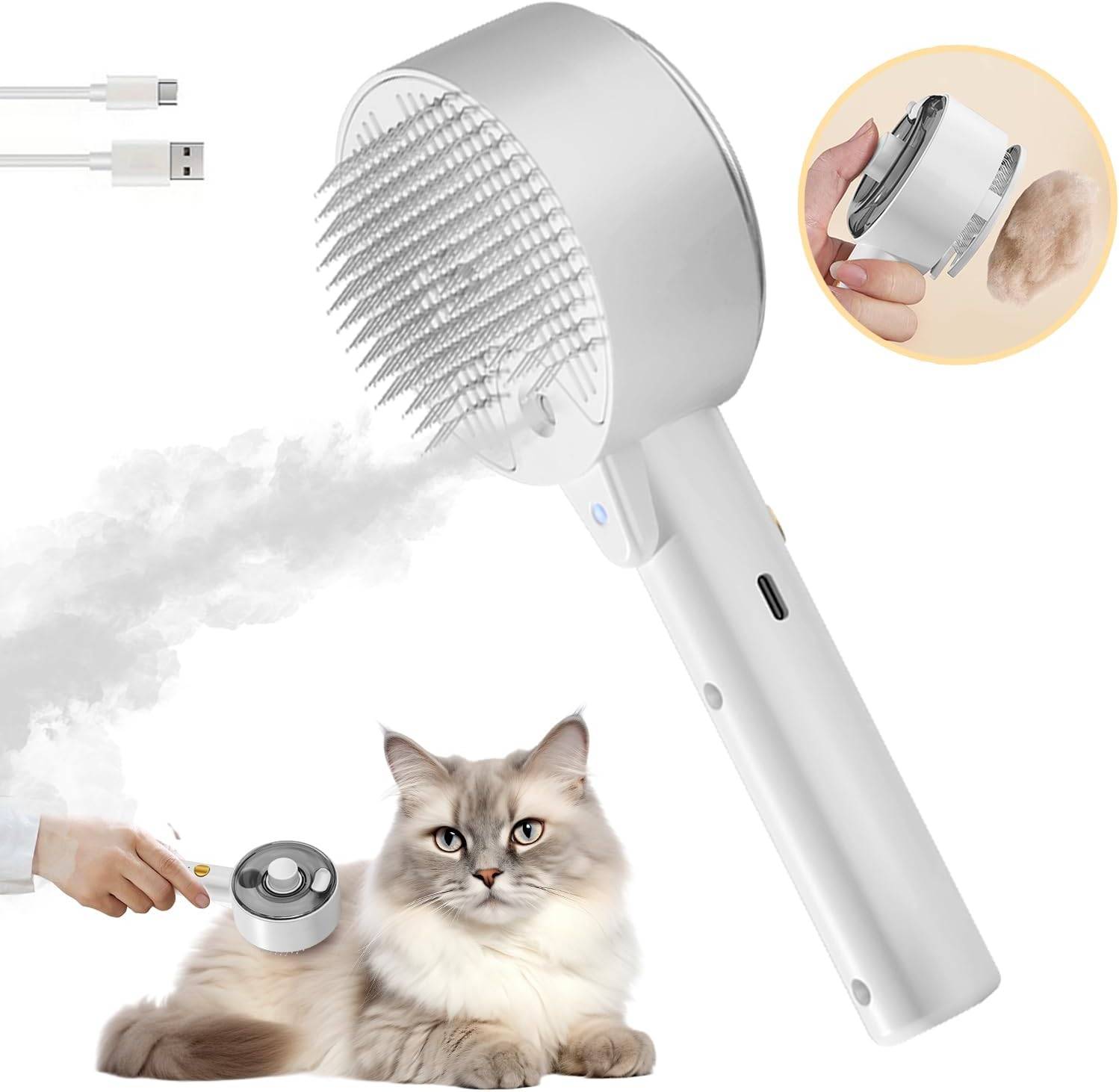 Brosse Vapeur 4 en 1 pour chat blanc