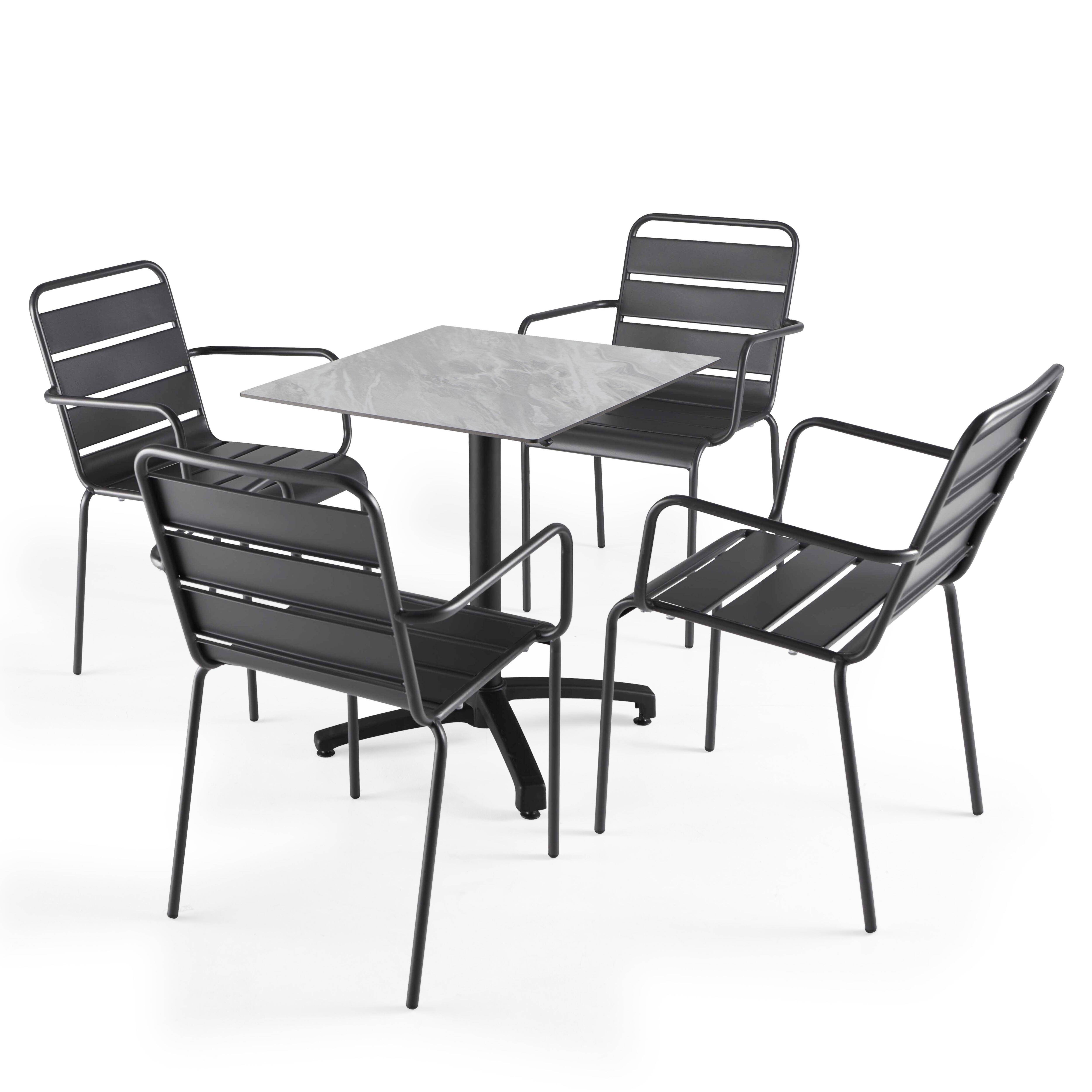 Oviala - Ensemble table de terrasse stratifié marbre et 4 fauteuils gris - Oviala - Imagen 1