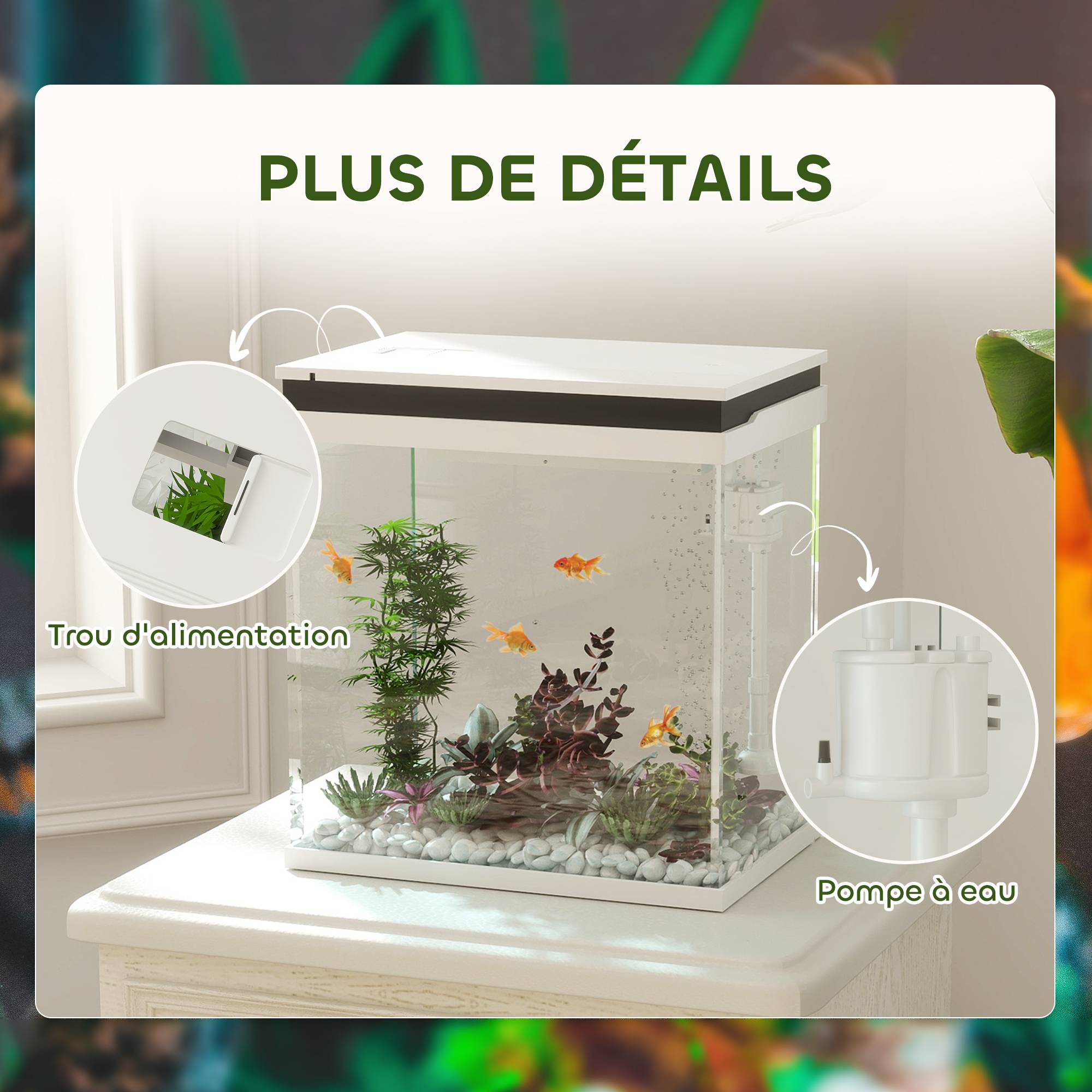 Sans Marque - Petit aquarium complet 14L aquarium en verre avec système de filtration éclairage LED pompe à eau 30 x 20 x 33 cm blanc - Image 9