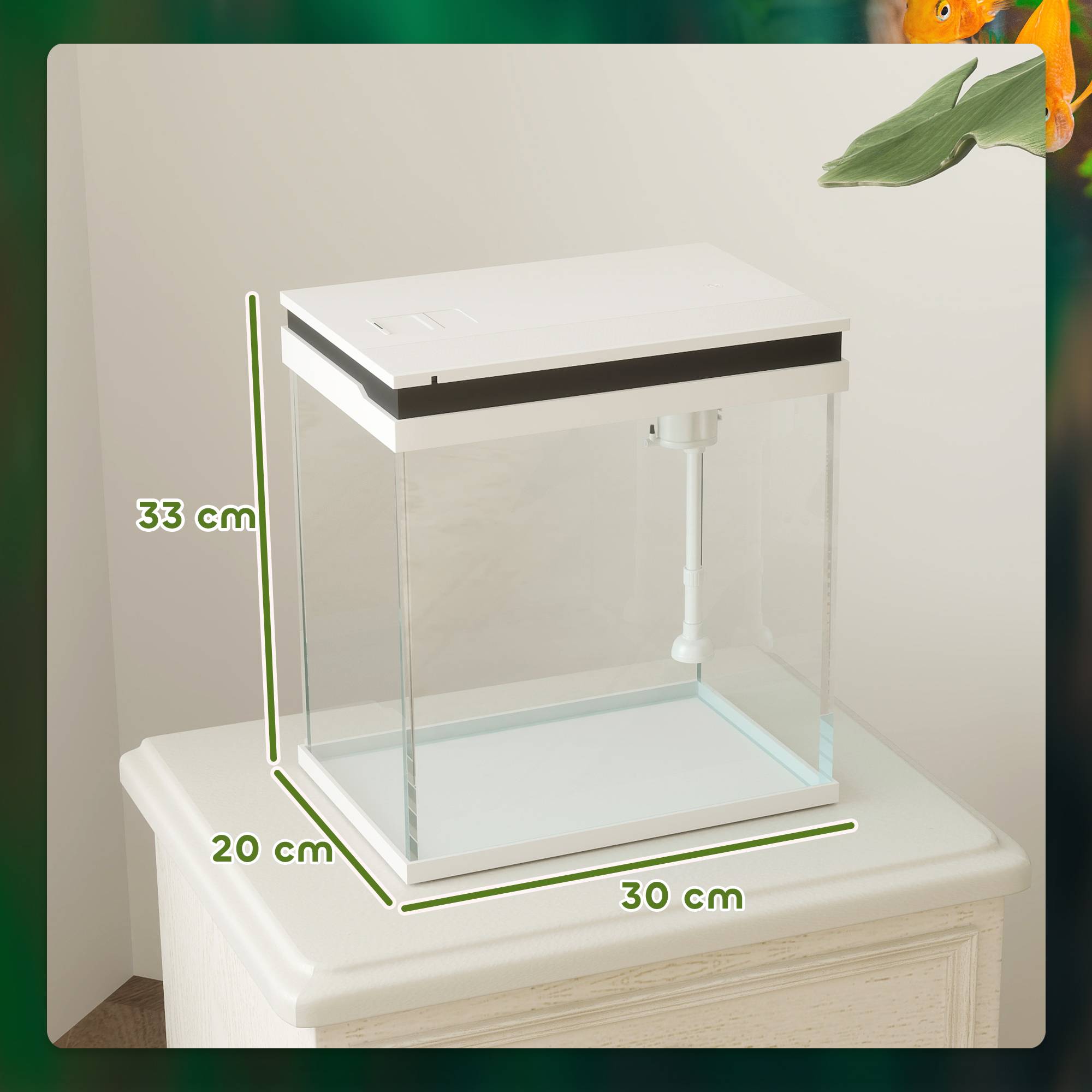 Sans Marque - Petit aquarium complet 14L aquarium en verre avec système de filtration éclairage LED pompe à eau 30 x 20 x 33 cm blanc - Image 5