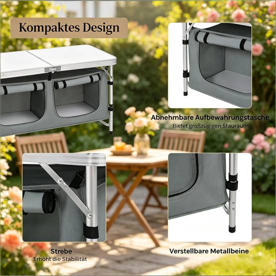 Table camping pliante Aluminium Extérieur pique-nique Rangement suspendu 120x47cm Gris - ComfortXL Outdoor Living - Image 5