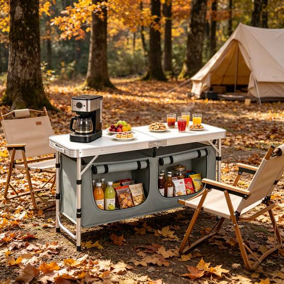 Table camping pliante Aluminium Extérieur pique-nique Rangement suspendu 120x47cm Gris - ComfortXL Outdoor Living - Image 6
