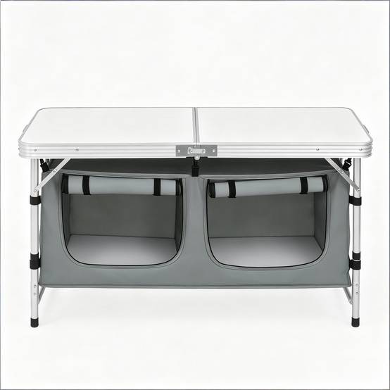 Table camping pliante Aluminium Extérieur pique-nique Rangement suspendu 120x47cm Gris - ComfortXL Outdoor Living - Image 1