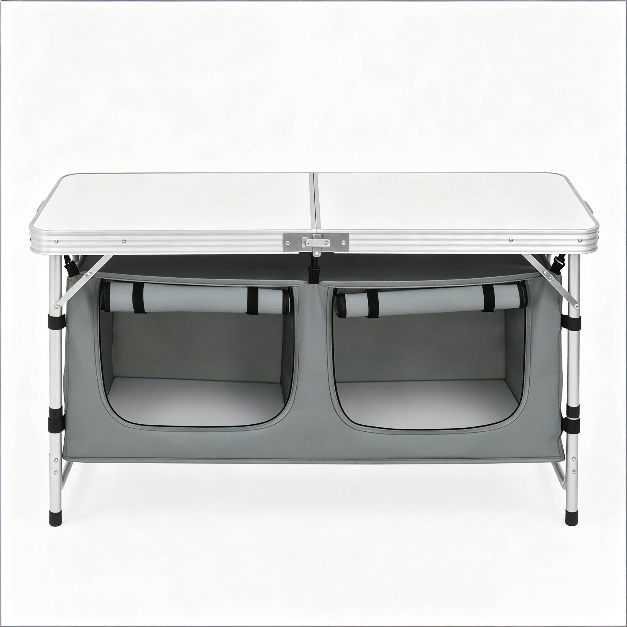Table camping pliante Aluminium Extérieur pique-nique Rangement suspendu 120x47cm Gris - ComfortXL Outdoor Living - Image 1