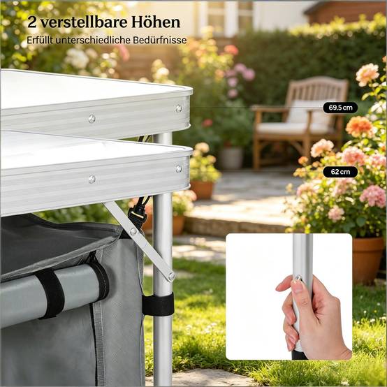 Table camping pliante Aluminium Extérieur pique-nique Rangement suspendu 120x47cm Gris - ComfortXL Outdoor Living - Image 4