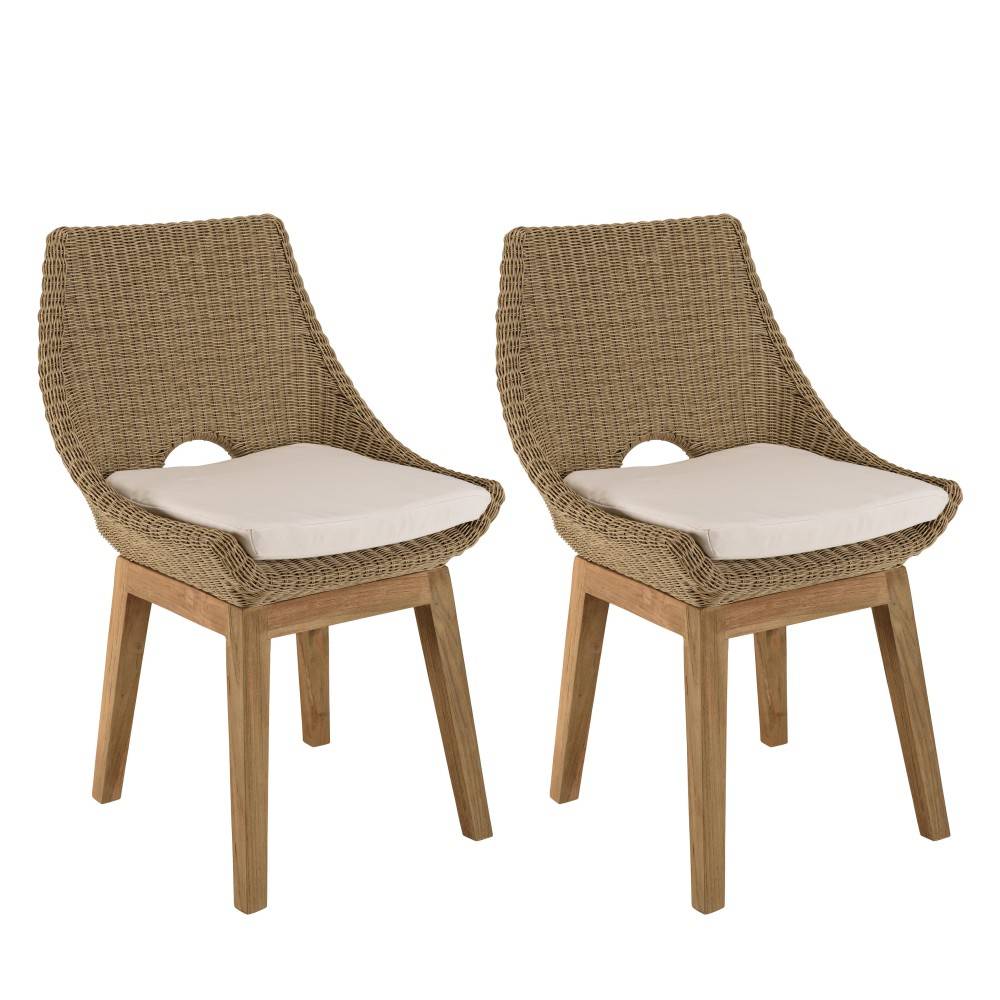 Macabane - KALLY - Lot de 2 chaises jardin rotin synth. et coussin pieds droits - Imagen 1