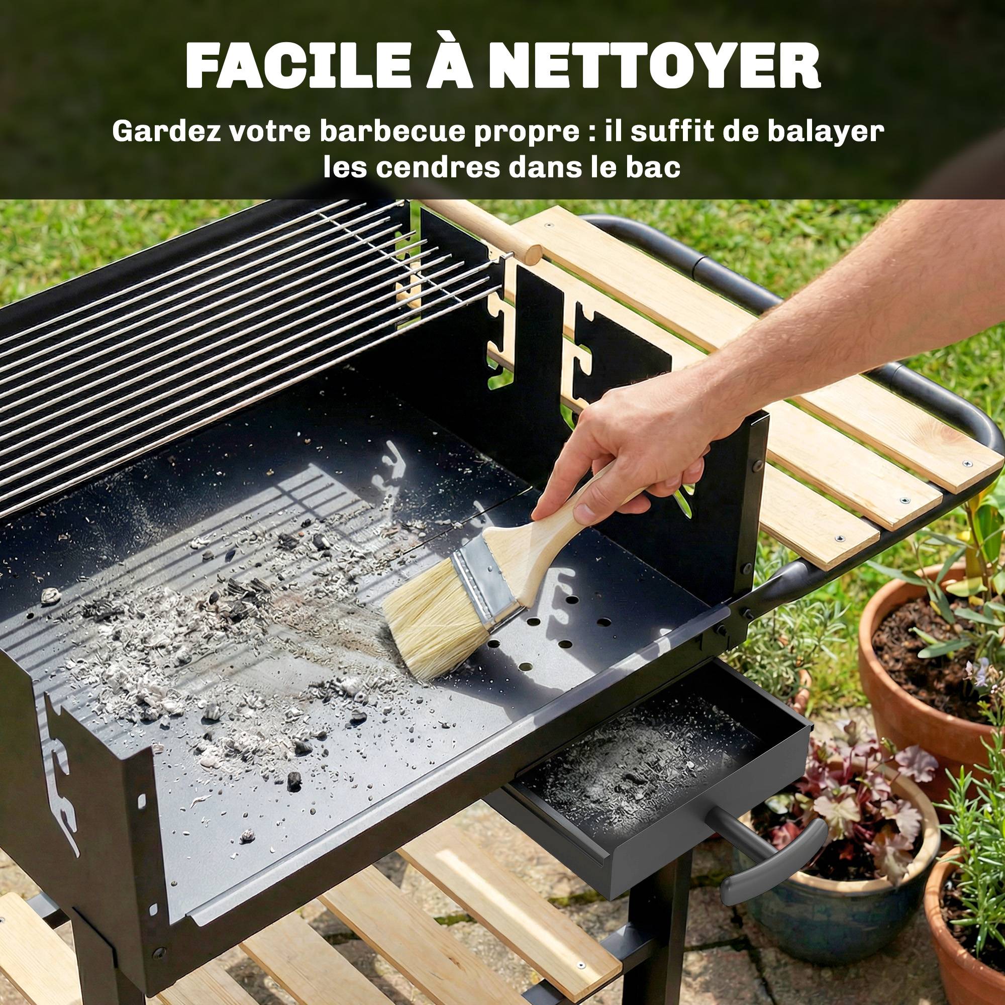 Outsunny - Chariot à barbecue de bois 2 grilles réglables - tablette latérale, étagère inférieure - métal - 99,5x58x82cm - noir - Outsunny - Image 7