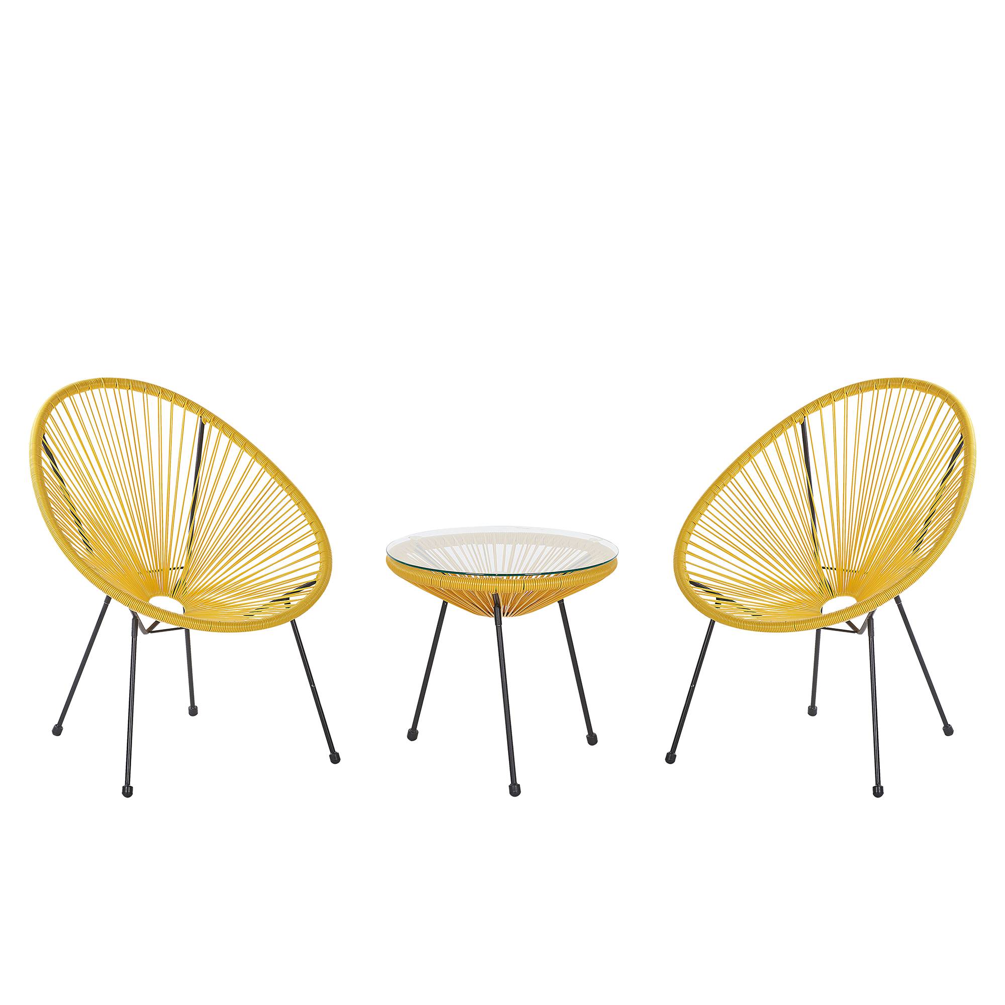 Beliani - Set de Salon ou Jardin 2 Chaises Fauteuils Type Spaghetti et Petite Table Basse en Rotin PE Jaune et Acier Noir Design Industriel Moderne Beliani - Imagen 1
