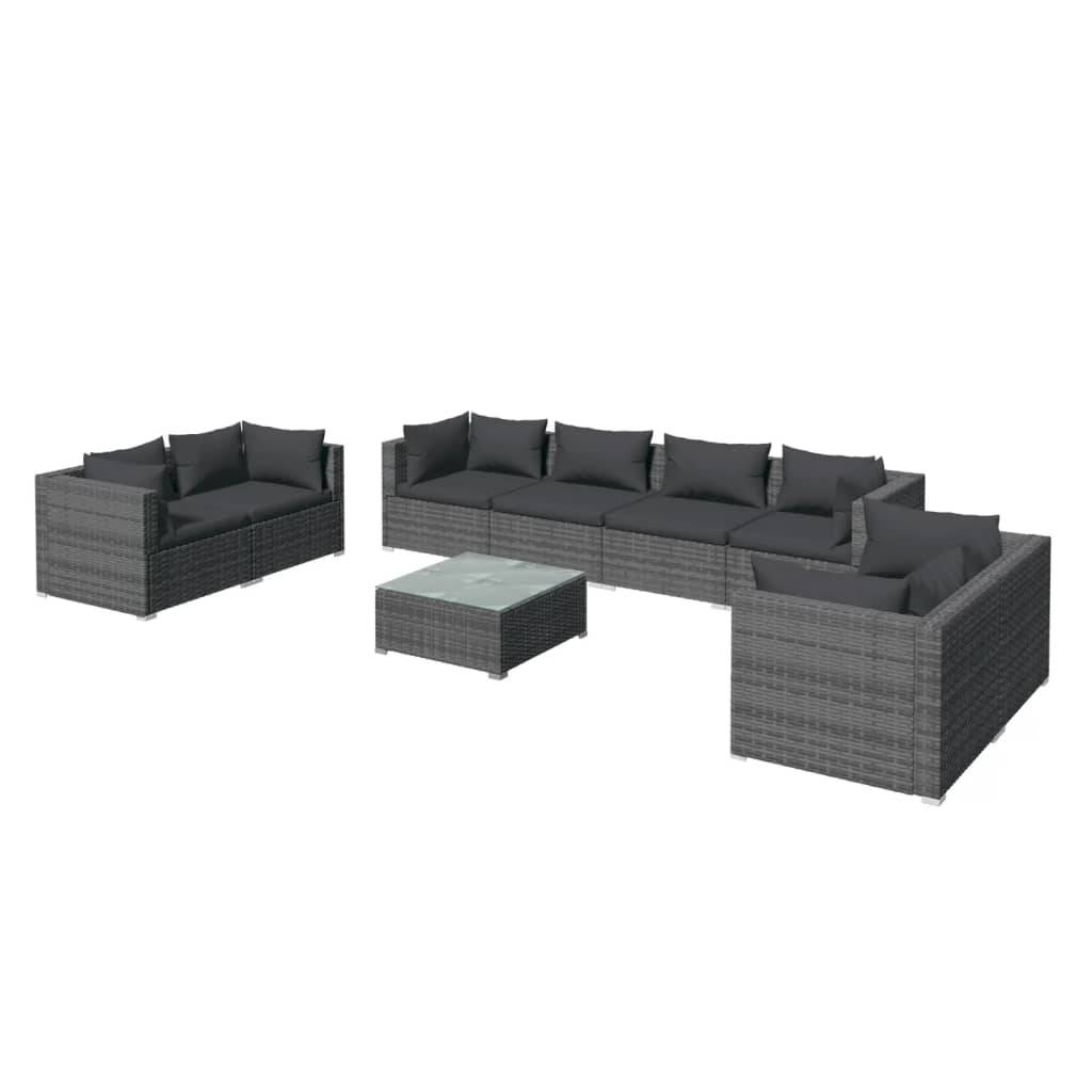 Helloshop26 - Salon de jardin meuble d'extérieur ensemble de mobilier 9 pièces avec coussins résine tressée gris - Imagen 1