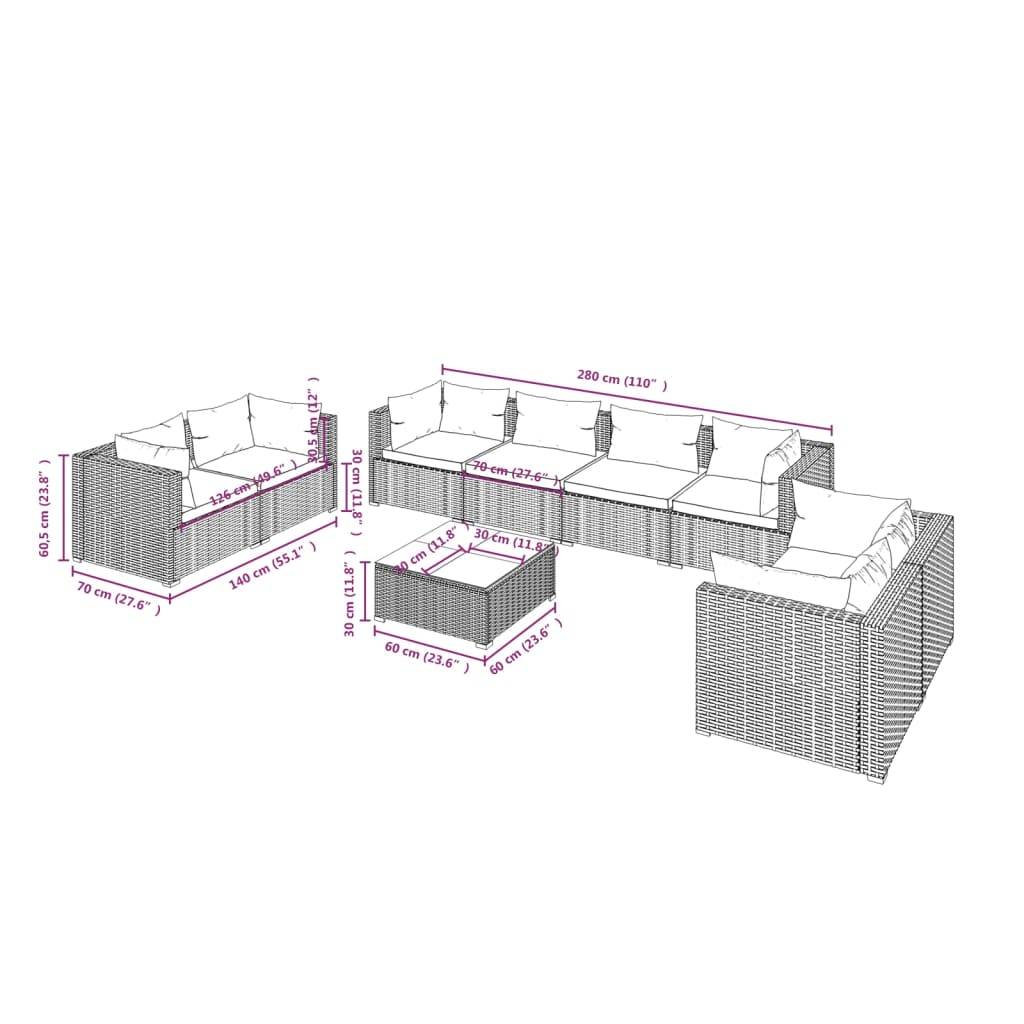Helloshop26 - Salon de jardin meuble d'extérieur ensemble de mobilier 9 pièces avec coussins résine tressée gris - Imagen 7