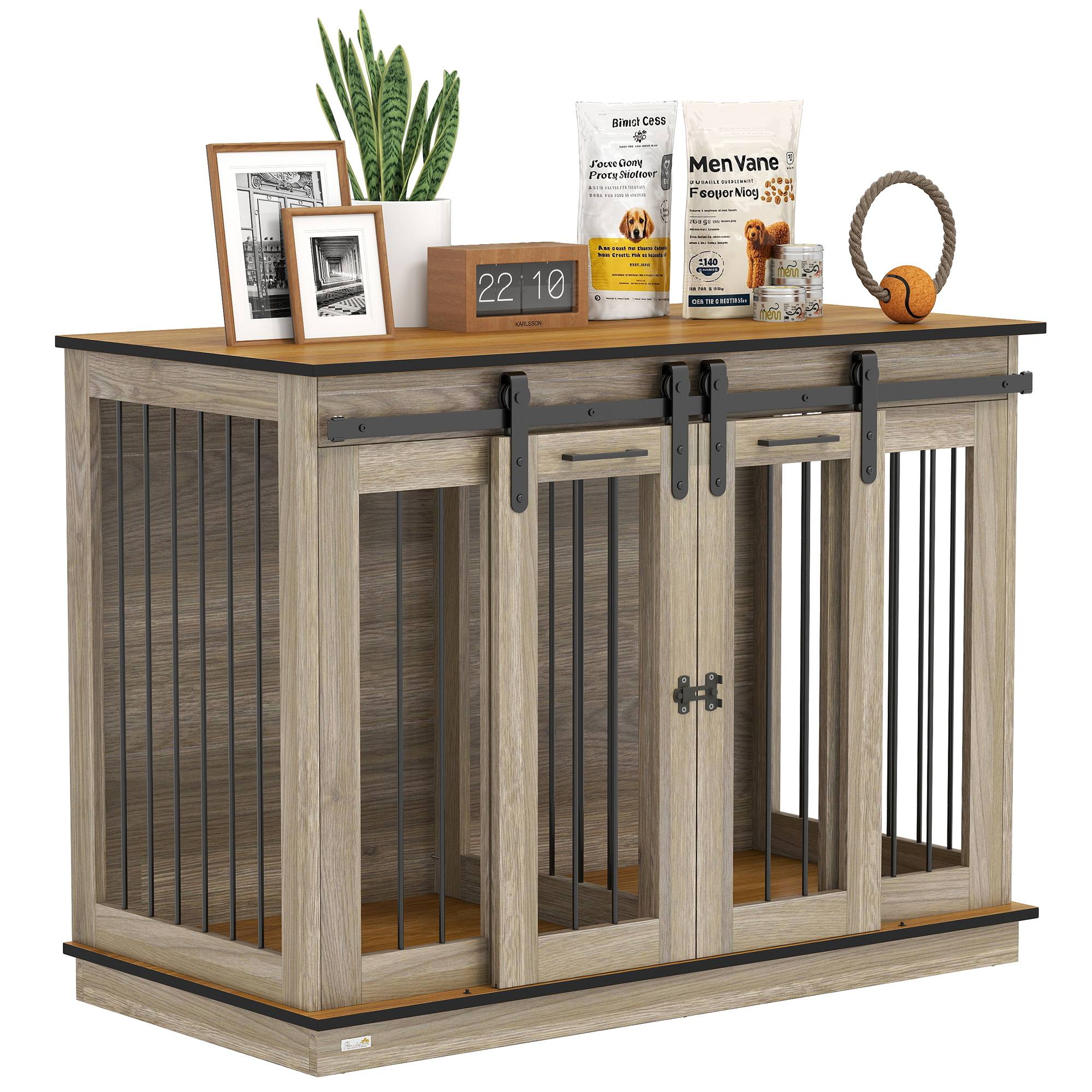Cage de transport pour chien 2 portes, design rustique verrouillable, marron - Image 1