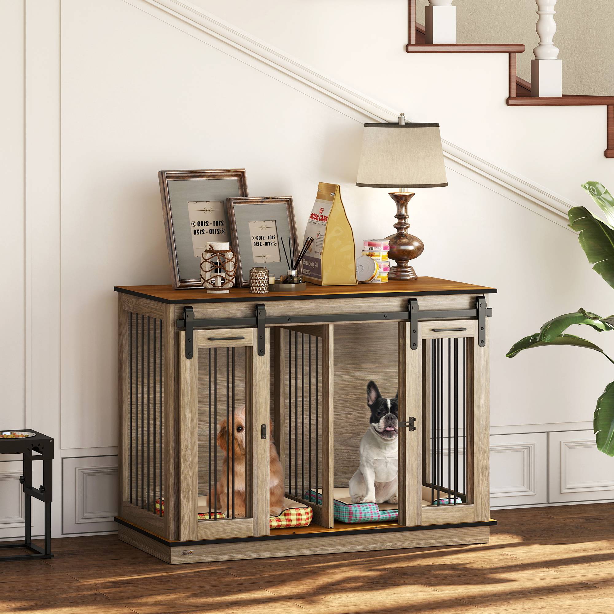 Cage de transport pour chien 2 portes, design rustique verrouillable, marron - Image 4