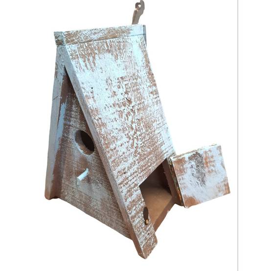 Nichoir triangulaire pour oiseaux GIES en bois 16.5 x 11 x 21 cm bleu /brun - Image 3