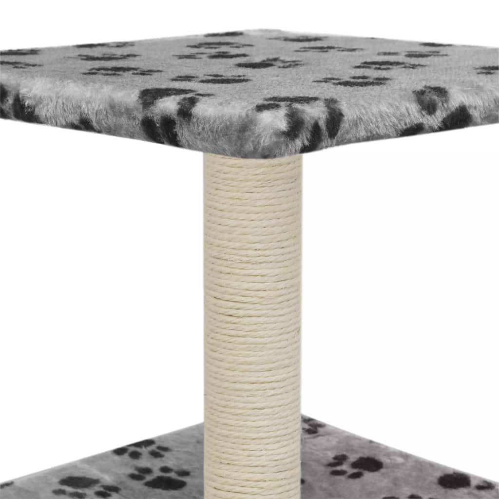 Helloshop26 - Arbre à chat griffoir grattoir niche jouet animaux peluché en sisal 55 cm gris motif de pattes - Imagen 6