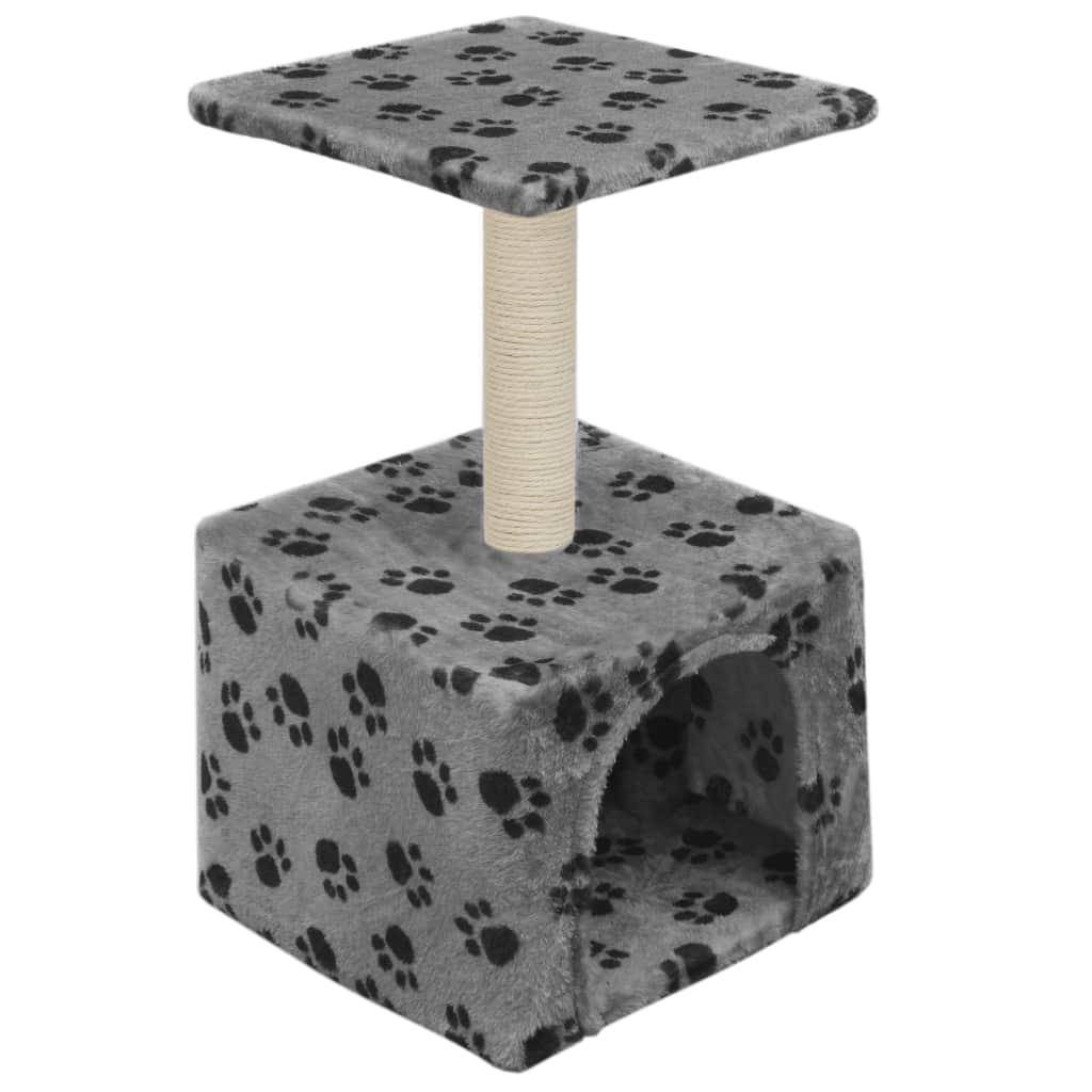 Helloshop26 - Arbre à chat griffoir grattoir niche jouet animaux peluché en sisal 55 cm gris motif de pattes - Image 4