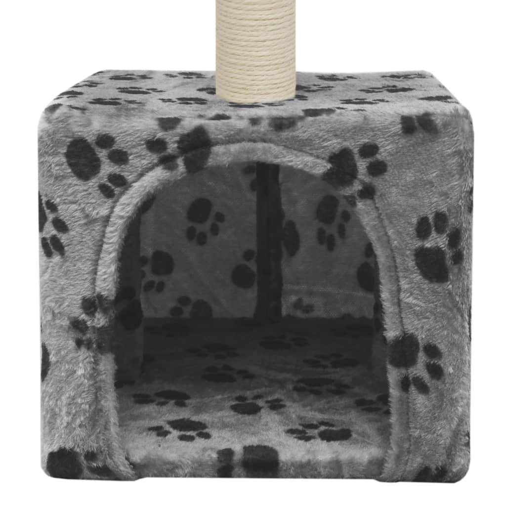 Helloshop26 - Arbre à chat griffoir grattoir niche jouet animaux peluché en sisal 55 cm gris motif de pattes - Image 5