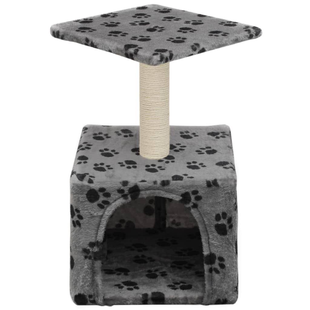 Helloshop26 - Arbre à chat griffoir grattoir niche jouet animaux peluché en sisal 55 cm gris motif de pattes - Imagen 3