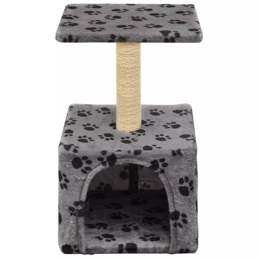 Helloshop26 - Arbre à chat griffoir grattoir niche jouet animaux peluché en sisal 55 cm gris motif de pattes - Image 2