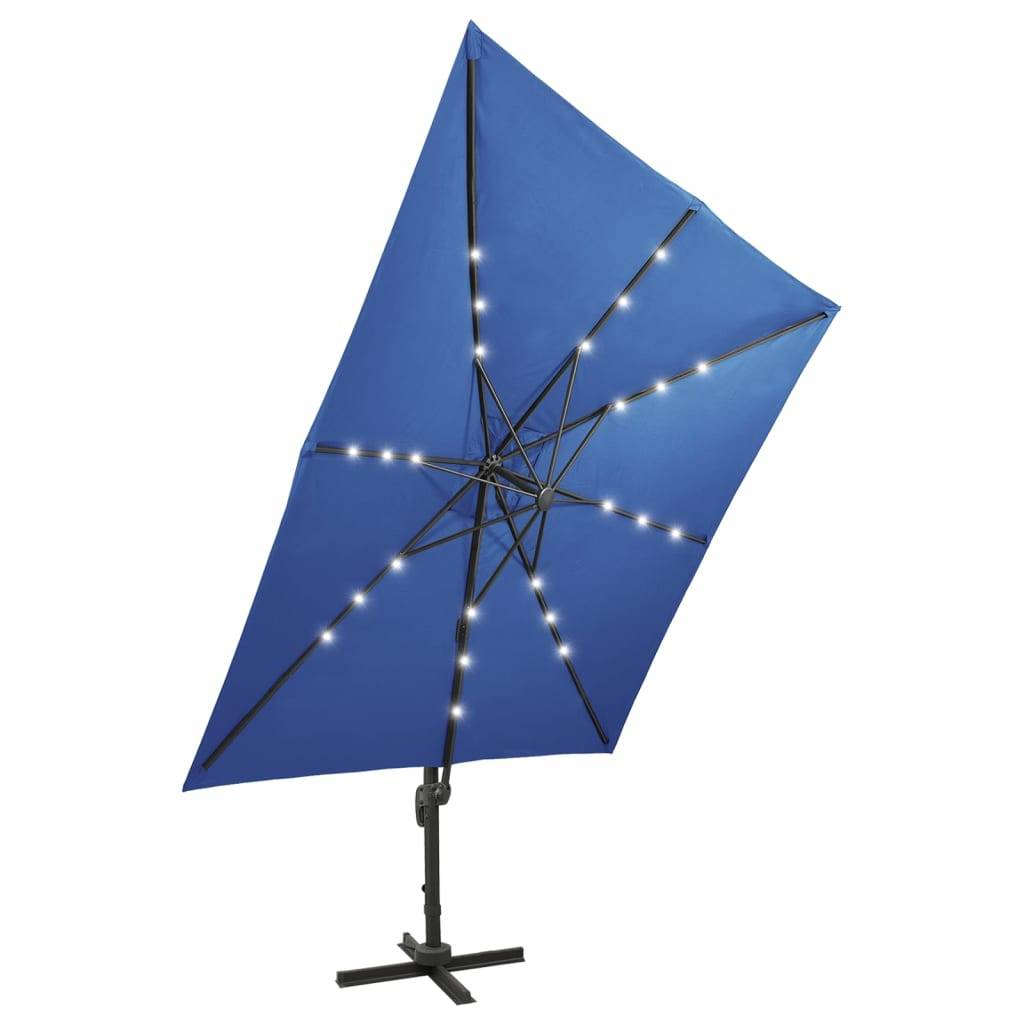 Helloshop26 - Parasol meuble de jardin déporté avec mât et lumières led 300 cm bleu azur - Imagen 4