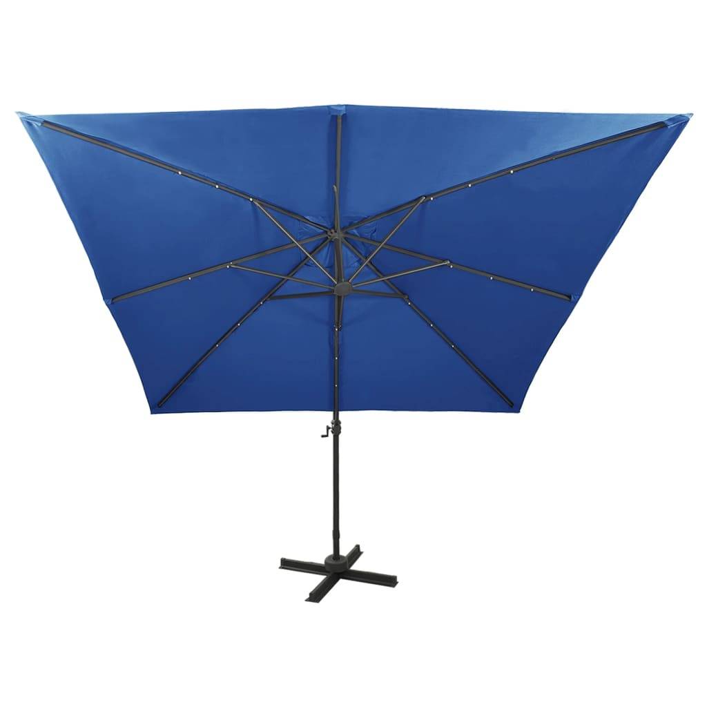 Helloshop26 - Parasol meuble de jardin déporté avec mât et lumières led 300 cm bleu azur - Imagen 5