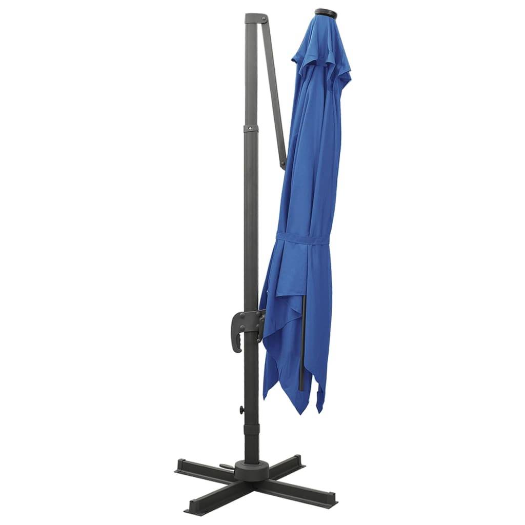 Helloshop26 - Parasol meuble de jardin déporté avec mât et lumières led 300 cm bleu azur - Imagen 3