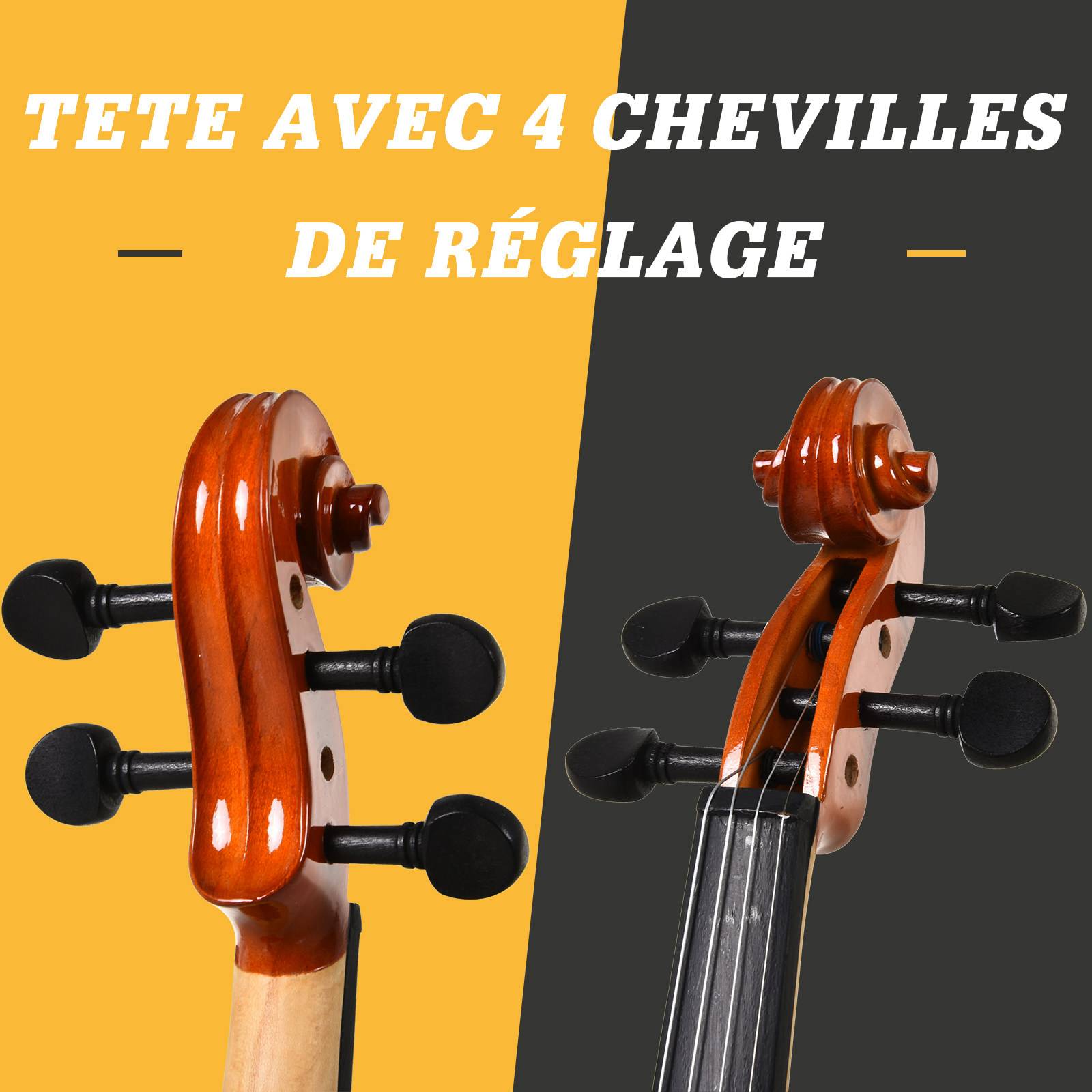 Violon 4/4 pleine grandeur avec étui, accordeur, épaulière, archet, colophane, cordes rechange et chiffon contreplaqué épicéa et érable - Image 7