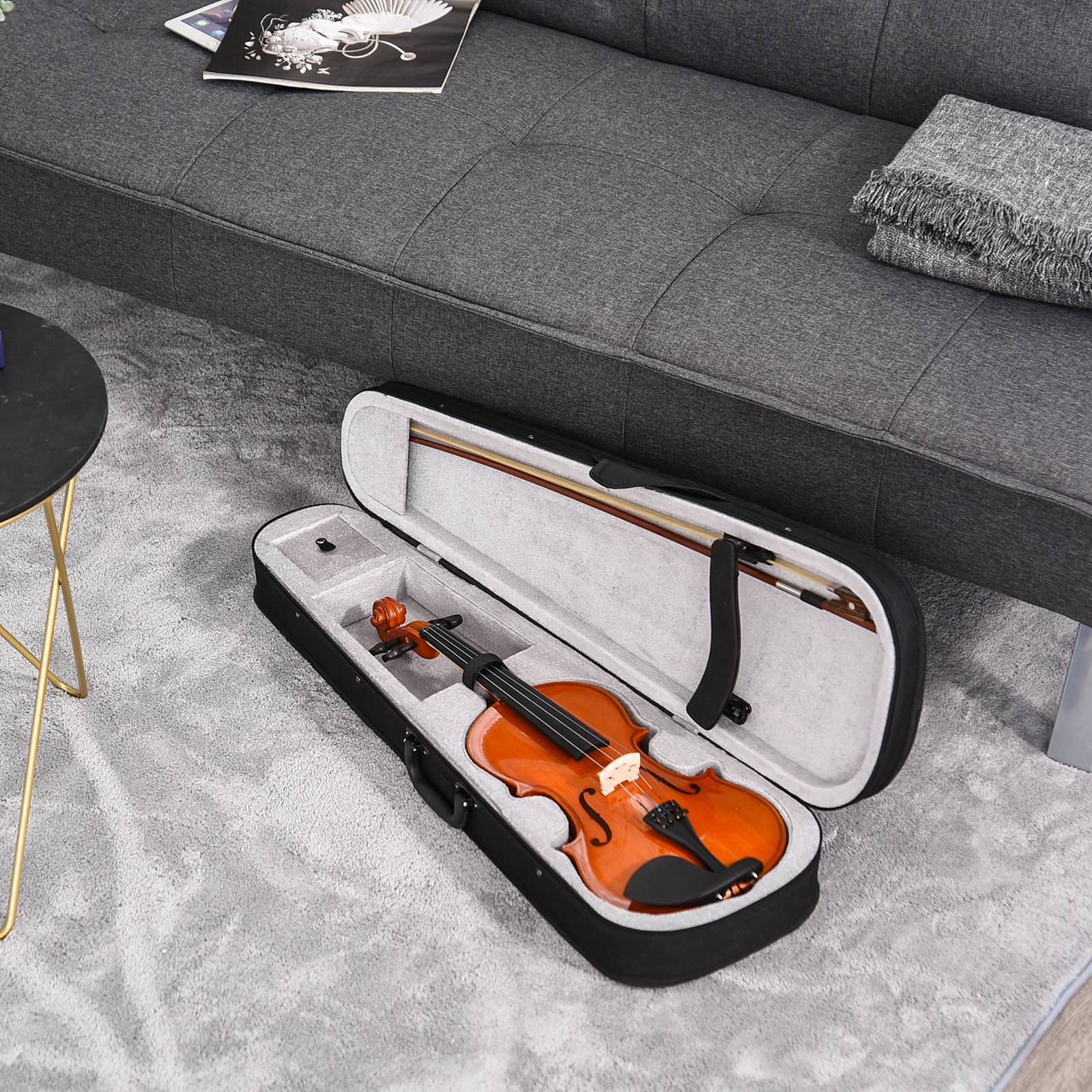 Violon 4/4 pleine grandeur avec étui, accordeur, épaulière, archet, colophane, cordes rechange et chiffon contreplaqué épicéa et érable - Image 3