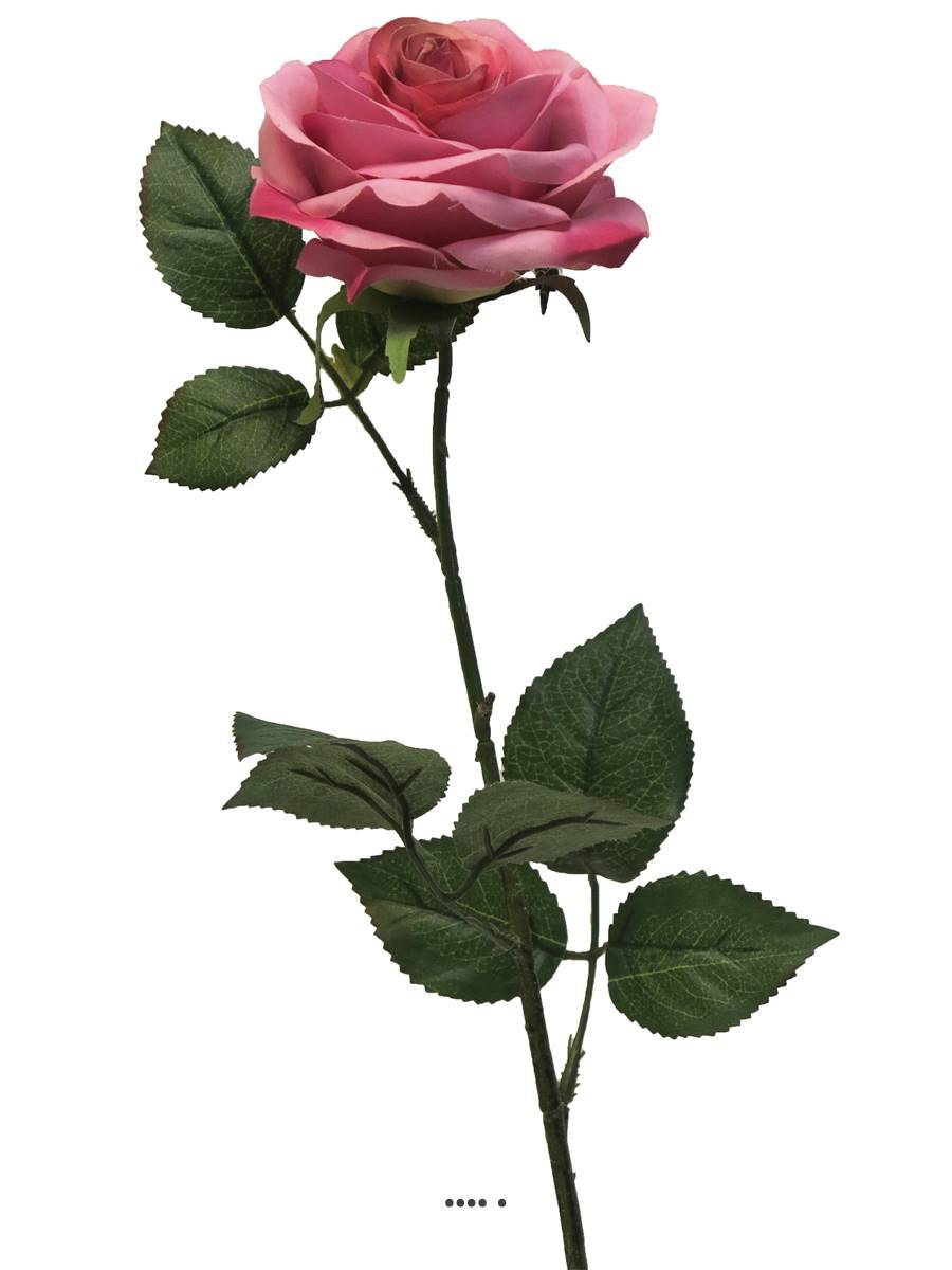 Artificielles - Rose factice Paris H64cm tête D9cm 12 feuille tissu Rose soutenu BEST - couleur: Rose soutenu - Imagen 2