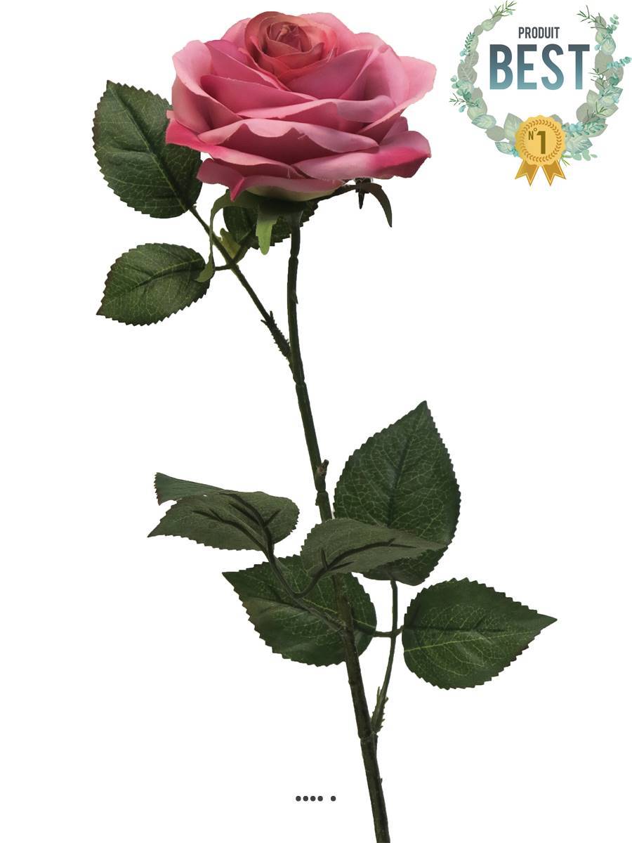 Artificielles - Rose factice Paris H64cm tête D9cm 12 feuille tissu Rose soutenu BEST - couleur: Rose soutenu - Imagen 1