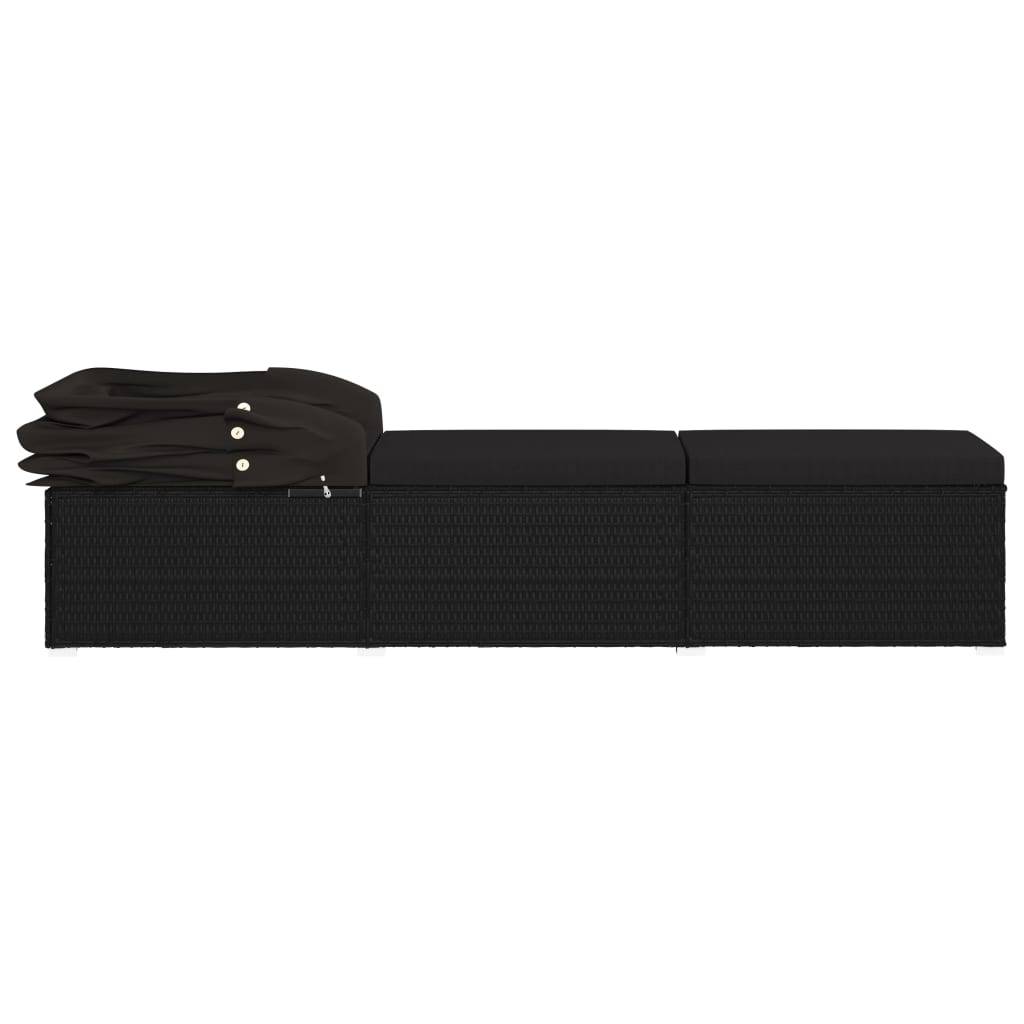 Helloshop26 - Transat chaise longue bain de soleil lit de jardin terrasse meuble d'extérieur avec auvent et coussin résine tressée noir - Imagen 6