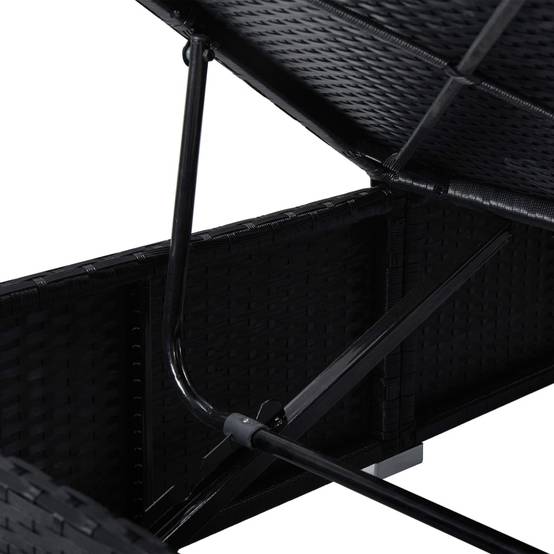 Helloshop26 - Transat chaise longue bain de soleil lit de jardin terrasse meuble d'extérieur avec auvent et coussin résine tressée noir - Imagen 7
