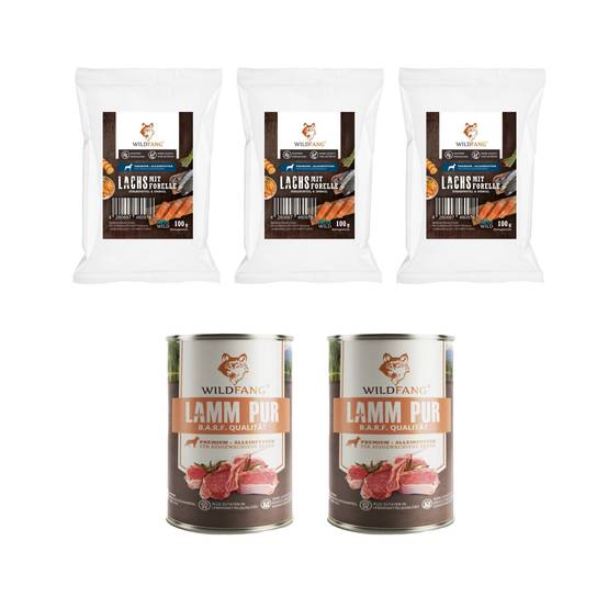 Wildfang - Wildfang - Coffret Gourmet Adulte - Aliments secs et humides - 3 x Saumon avec truite / 2 x Agneau - Image 1
