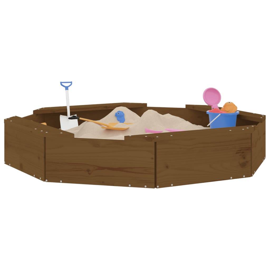 Bac à sable - Maison de jeu pour enfants avec sièges marron miel octogone bois de pin massif-JU12102 - Image 3