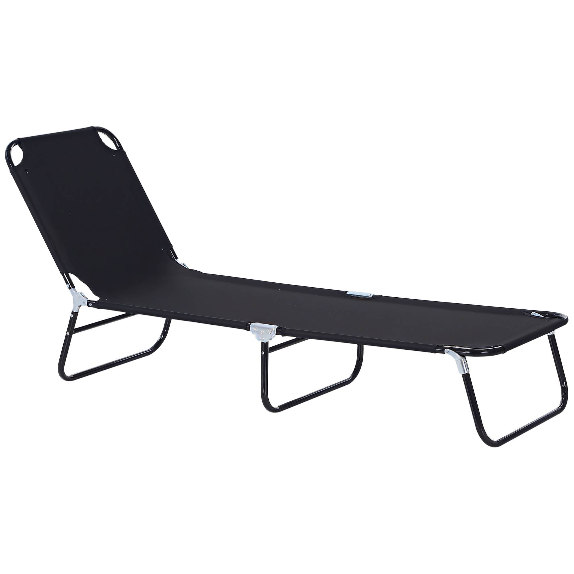 Transat pliable noir 5 positions 188x56x28 cm charge 120 kg, chaise longue jardin piscine et réglable - Image 1