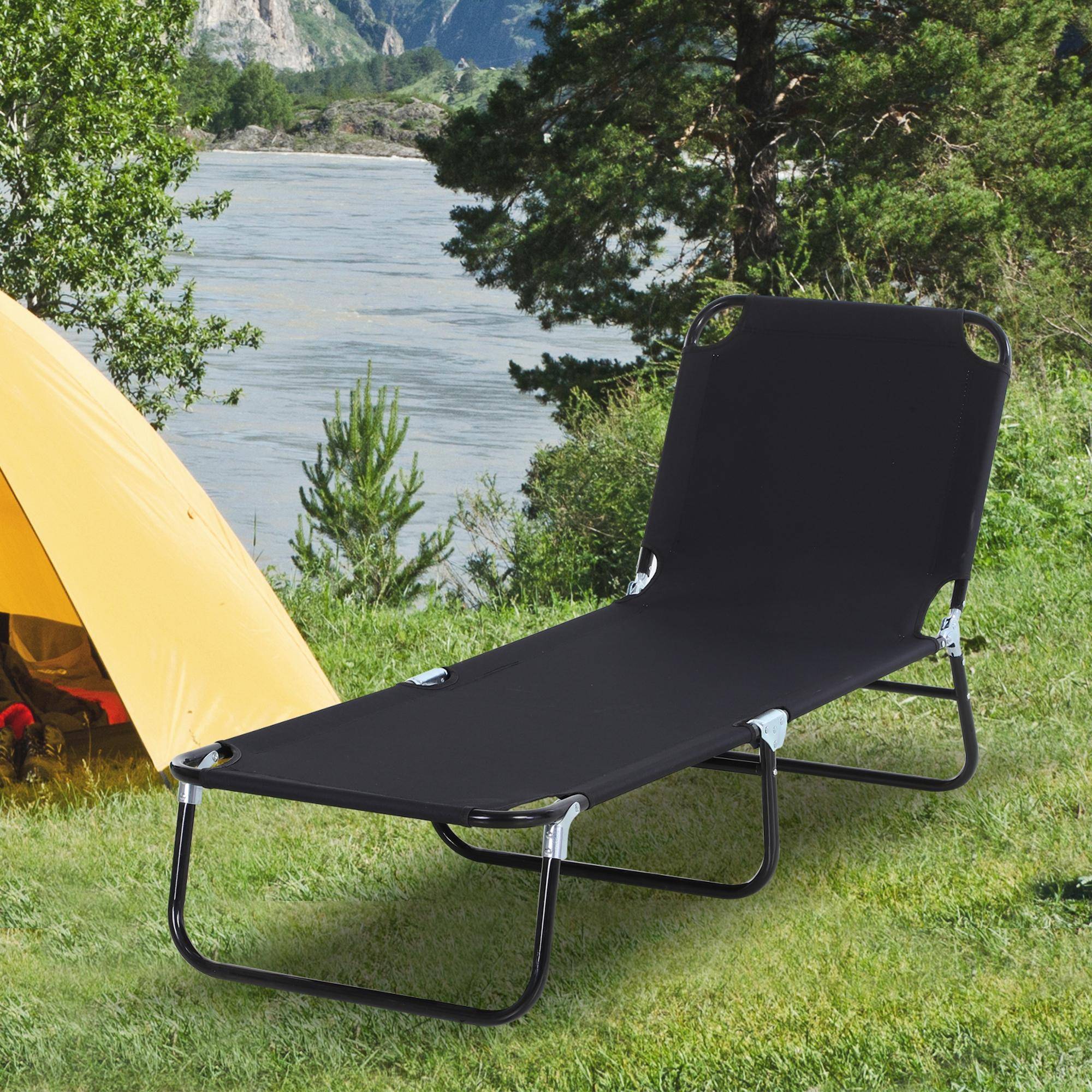 Transat pliable noir 5 positions 188x56x28 cm charge 120 kg, chaise longue jardin piscine et réglable - Image 3