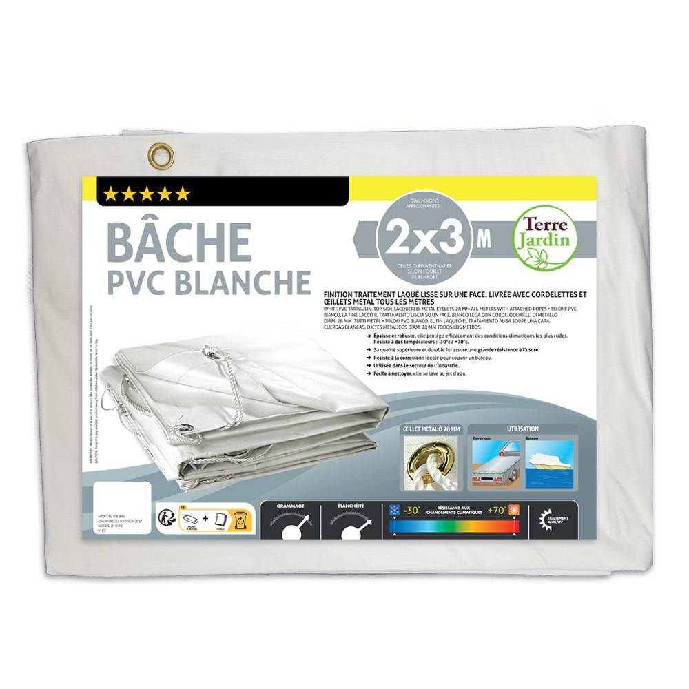 Terre Jardin - Bâche PVC premium blanche 300g/m2 2 x 3 Blanc - Imagen 2